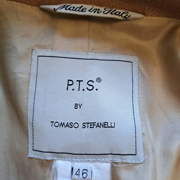 Tomaso Stefanelli Wool Coat Leather Sleeves Camel Italian Designer Sz XL 46 - Picture 11 of 14